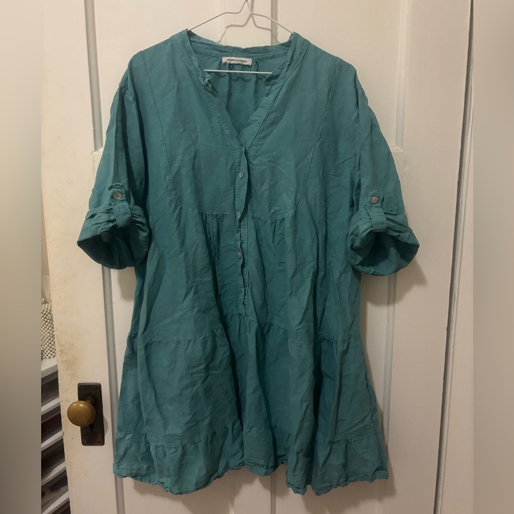 LC‼️ Teal Linen Summer Dress